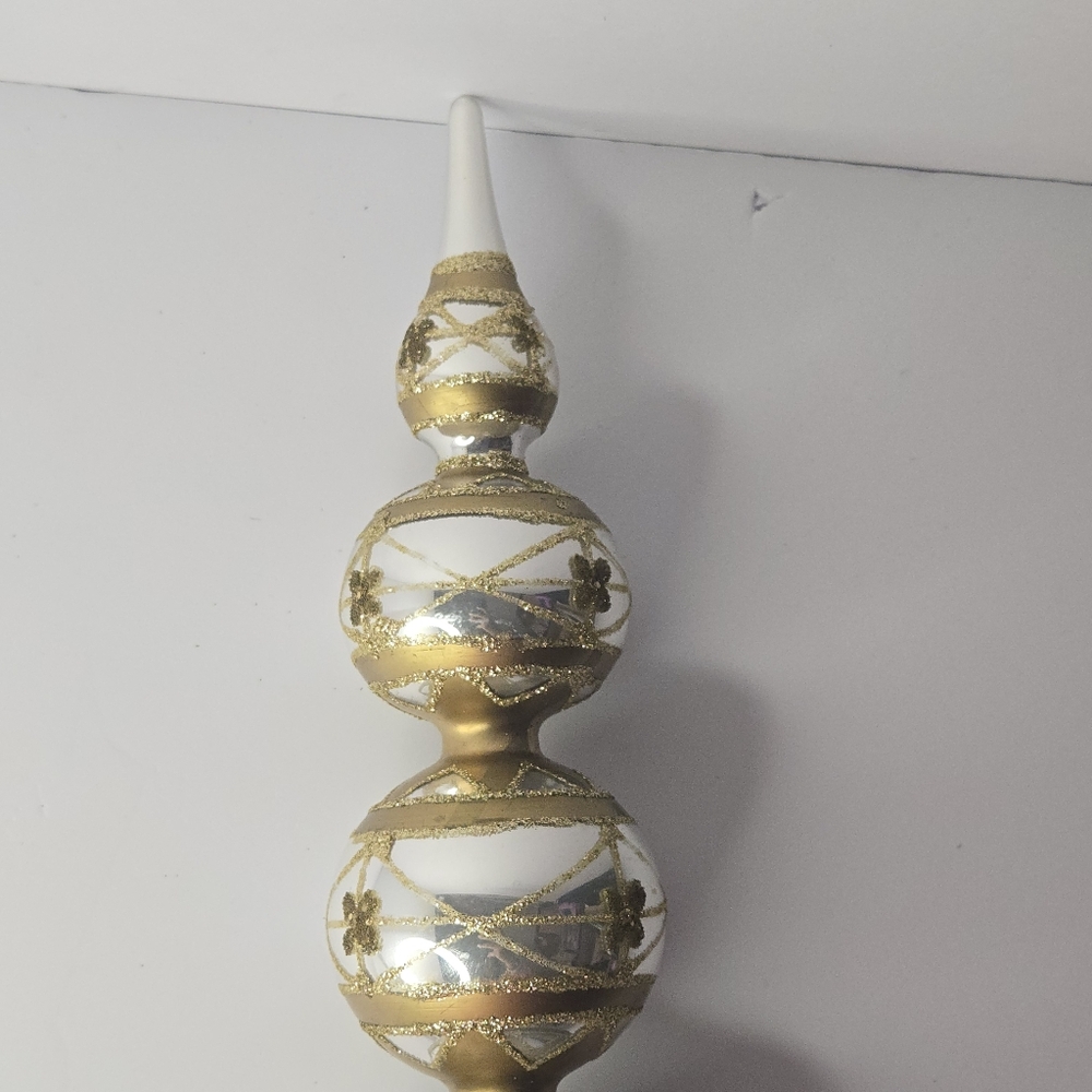 Vintage 12" Glass Tree Topper Finial Decor 4 Bulbs Tiered Silver Gold - Picture 10 of 15